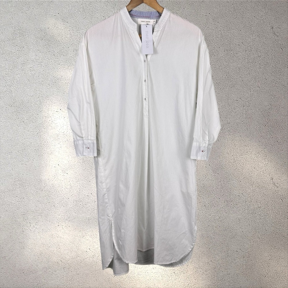 MerSea White Poplin Essential Shirt Dress Minimalist Coastal Beach S/M NWT